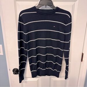 Tommy Hilfiger Crewneck Sweater Navy blue white stripes men’s size Small NWOT